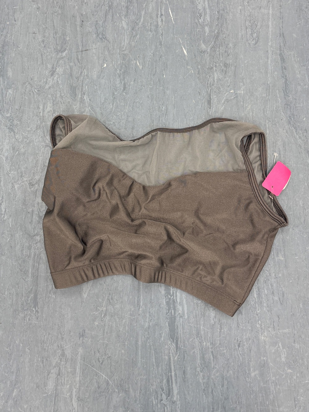 Seamless Brown Mesh-Trim Sports Bra Top